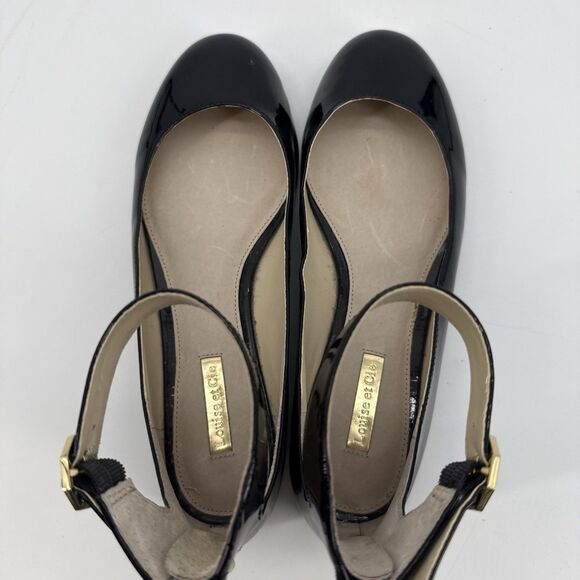 Louise et Cie Black Patent Leather Ballet Flats Ankle Strap Size 7M Classic - Picture 4 of 10